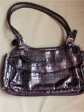 Maxx New York Black Croc Embossed Leather Shoulder Bag Paisley Lining Y2K